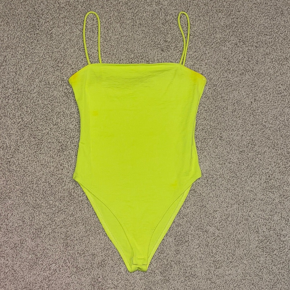 Zara neon yellow green bodysuit ribbed sleeveless